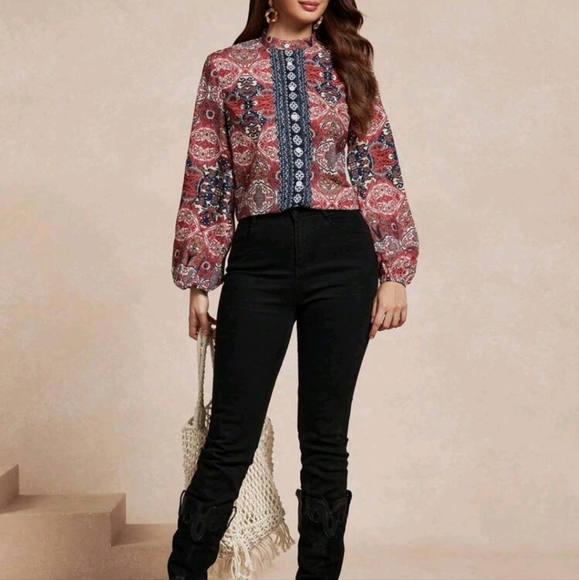 Women Multi-Color Patchwork Casual Shirt, Minimalist Chic For Everyday - Picture 2 of 5